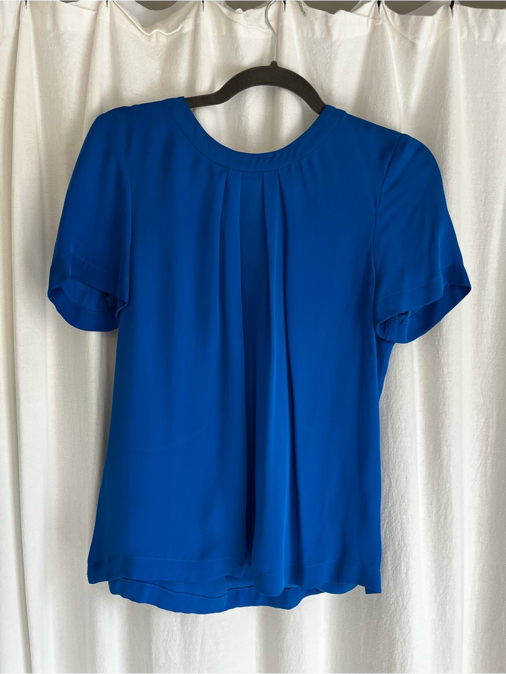 J. Crew Silk Cobalt Blue Pleated Silk Short Sleeve Blouse